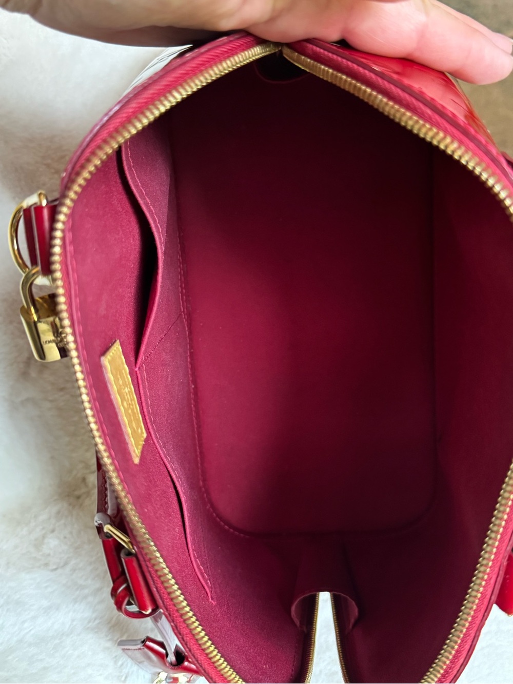 Louis Vuitton Red Vernis Alma Satchel with Gold Hardware - Picture 8 of 15